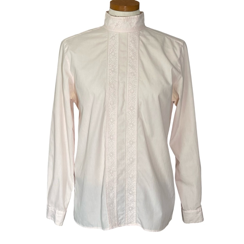 Talbots Pink Full Button Back Choker Collar Long Sleeve Blouse Sz10 Vintage 90’s